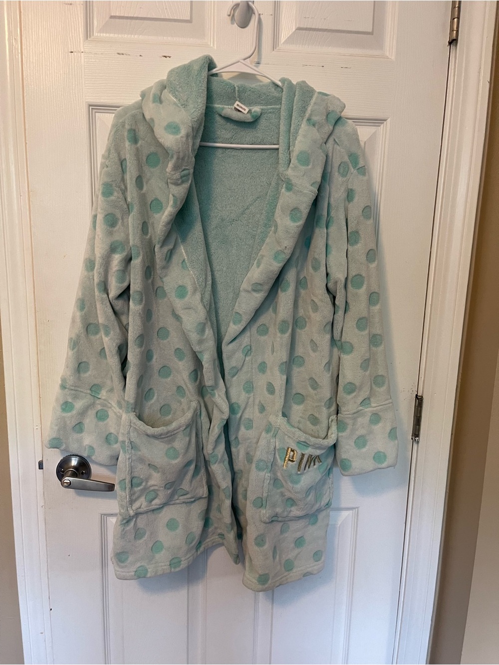 PINK Victoria's Secret Girls' Mint Polka Dot Hooded Robe Jacket size XS/S